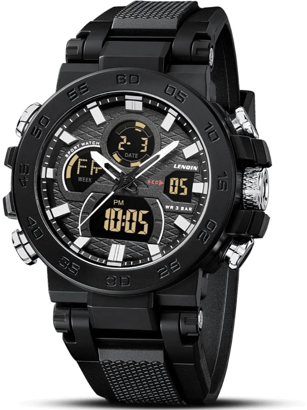 Mens All Black Digital Military Survival Tactical Outdoor Waterproof Wrist Watch